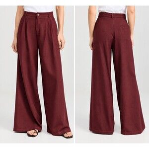 Stateside Linen Wide Leg Trouser Womens M Bordeaux High Rise Pleated Pants NWOT
